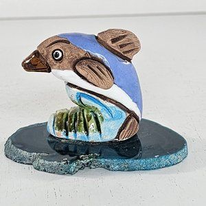 Leps Peru Dolphin Miniature Figurine Handmade Clay On Agate Slab